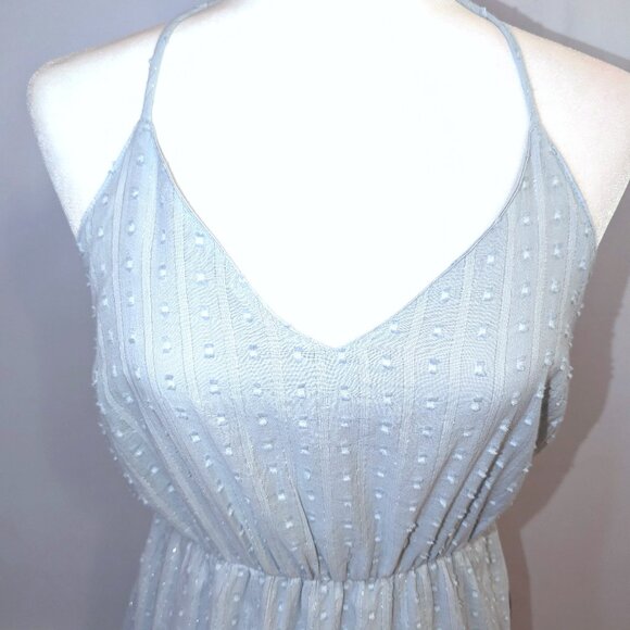 NWT Lulu’s | Sunny Reverie Light Blue Swiss Dot Lurex Halter Midi Dress | Small - Picture 3 of 13